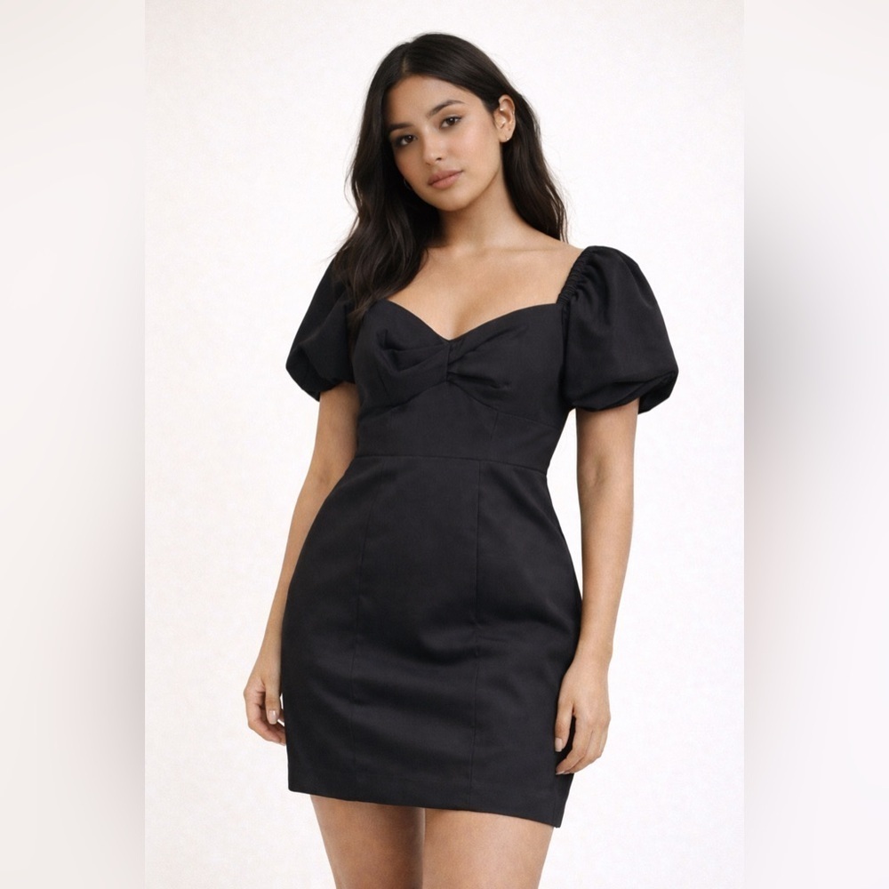 NWT Anthropologie Milly Black Vera Cady Puff Sleeve Mini Dress Valentines | 2